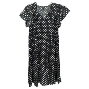 Who What Wear Black and White Polka Dot Flutter Sleeve Dress